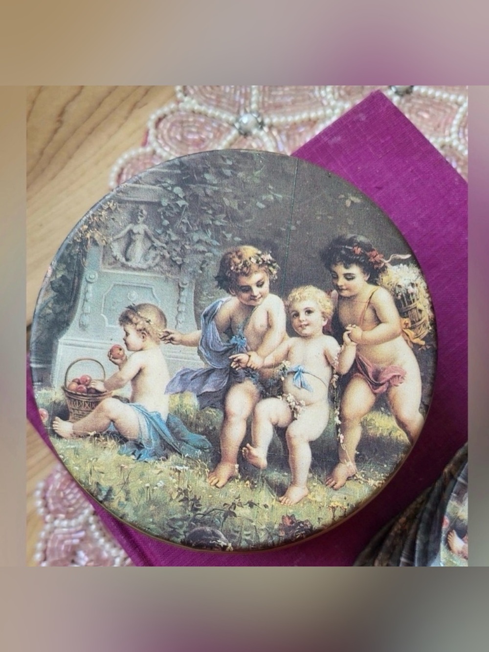 Vintage Cherub Coasters Tin Set 1995 Trippie’s Victorian Cottagecore Decor - Picture 3 of 7